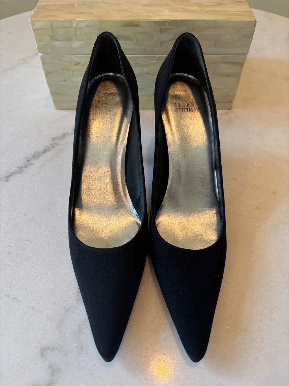 Stuart Weitzman Black Pointed-Toe Pump